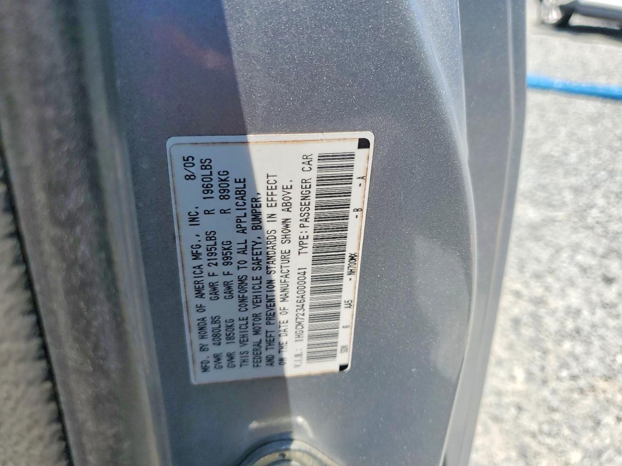2006 Honda Accord Lx Silver vin: 1HGCM72346A000041