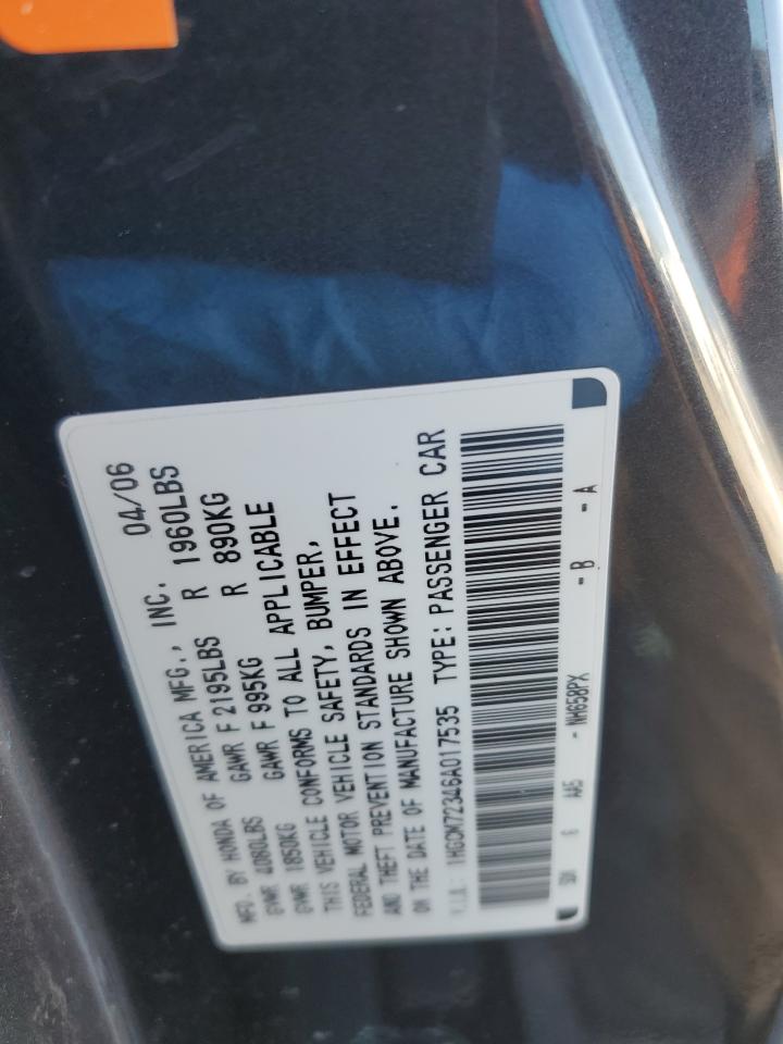 2006 Honda Accord Lx Blue vin: 1HGCM72346A017535