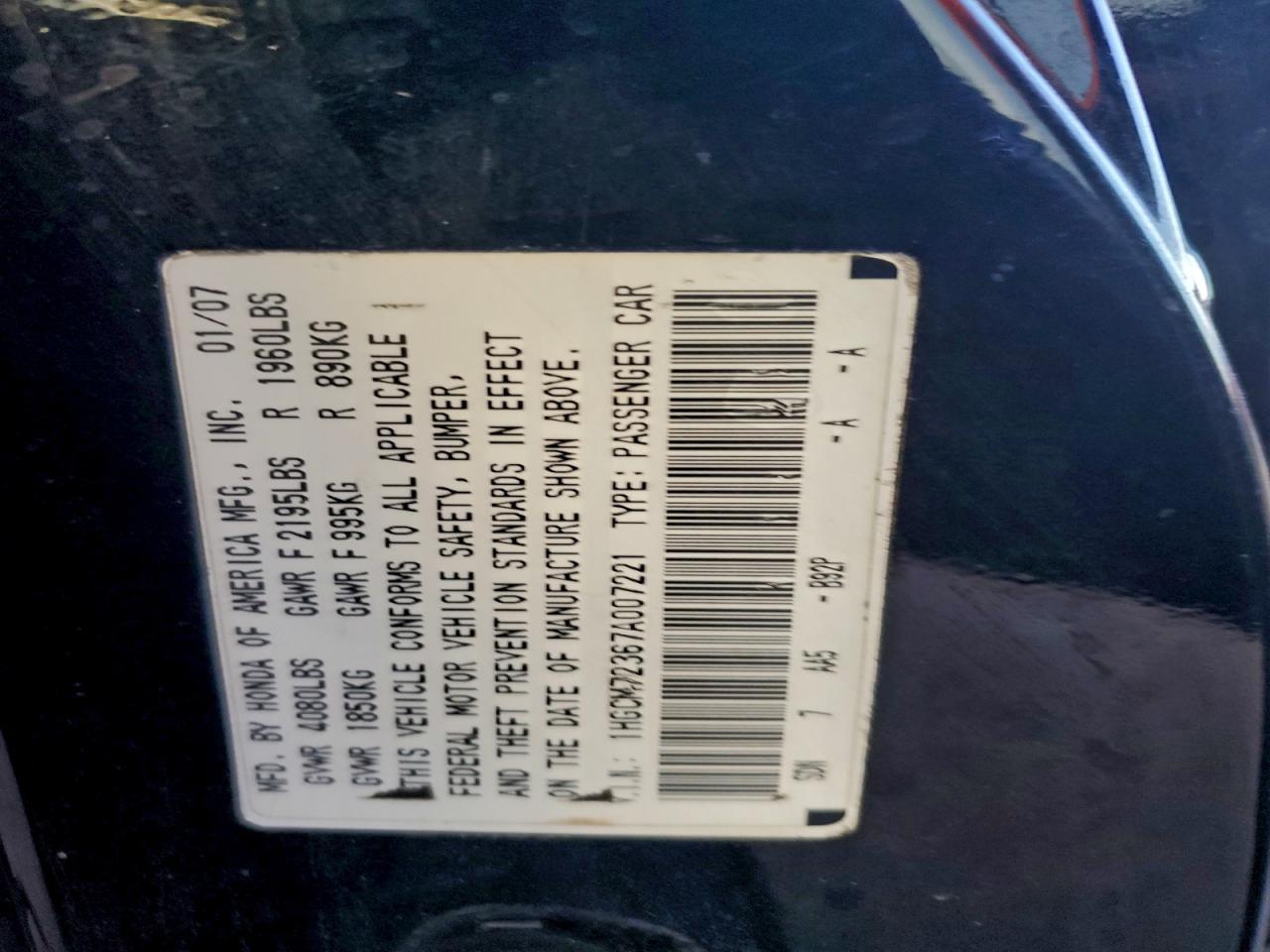 2007 Honda Accord Lx Two Tone vin: 1HGCM72367A007221