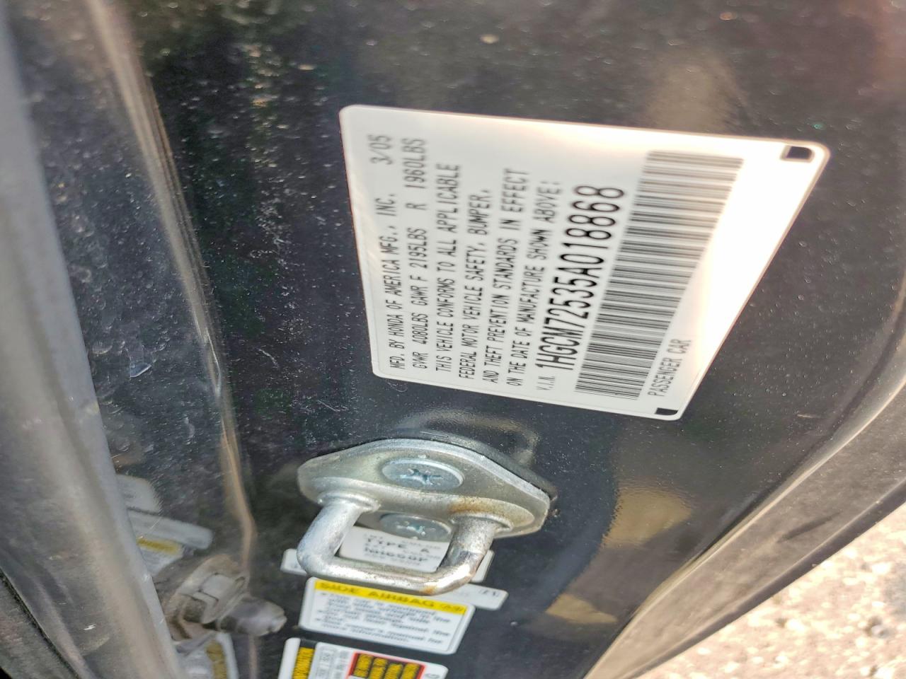 2005 Honda Accord Lx Gray vin: 1HGCM72535A018868