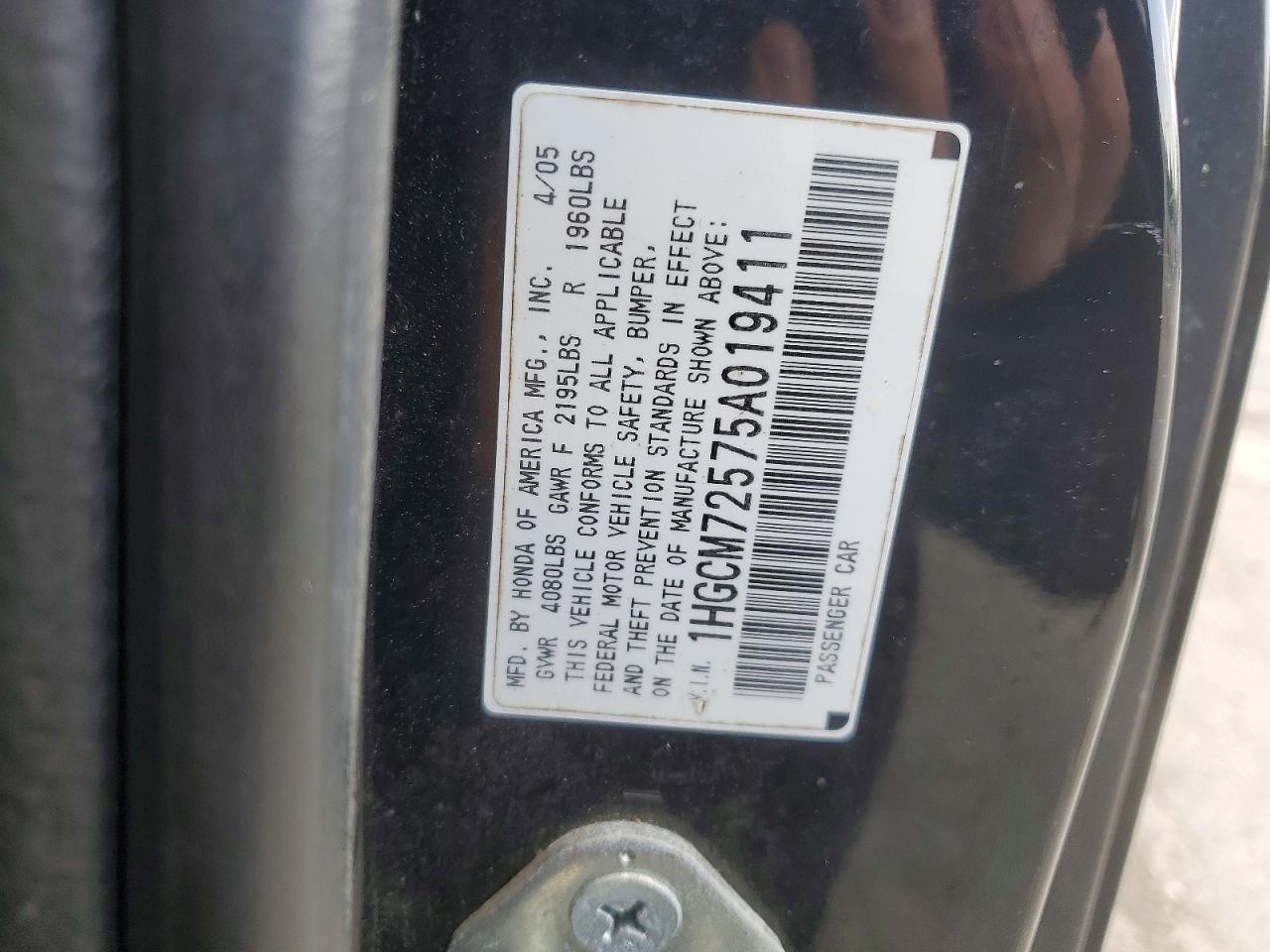 2005 Honda Accord Lx Black vin: 1HGCM72575A019411