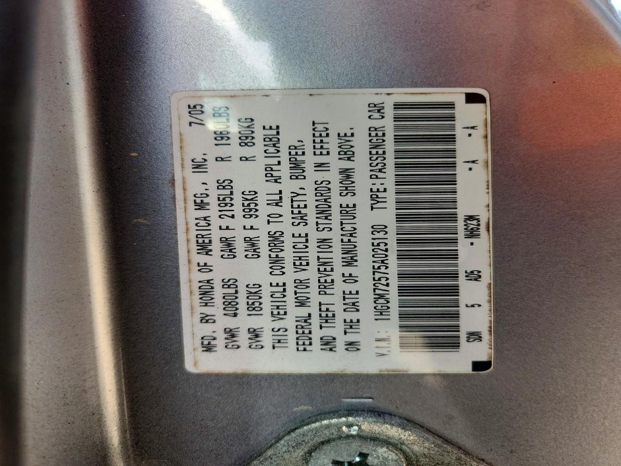 2005 Honda Accord Lx Silver vin: 1HGCM72575A025130