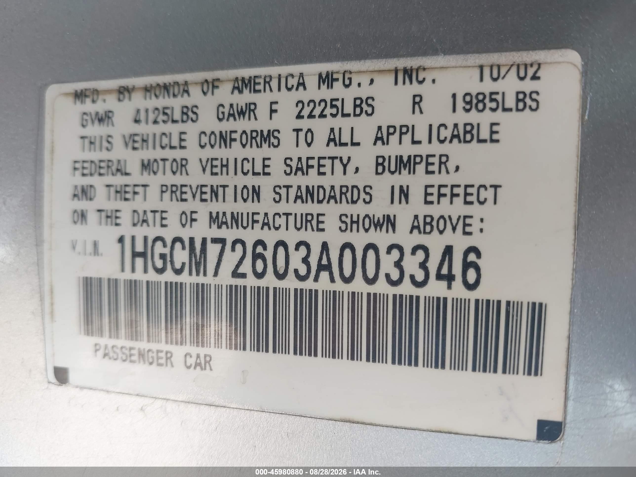 2003 Honda Accord 2.4 Ex Silver vin: 1HGCM72603A003346