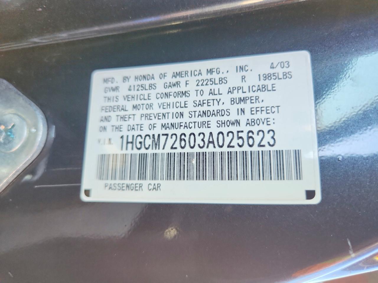 2003 Honda Accord Ex Gray vin: 1HGCM72603A025623
