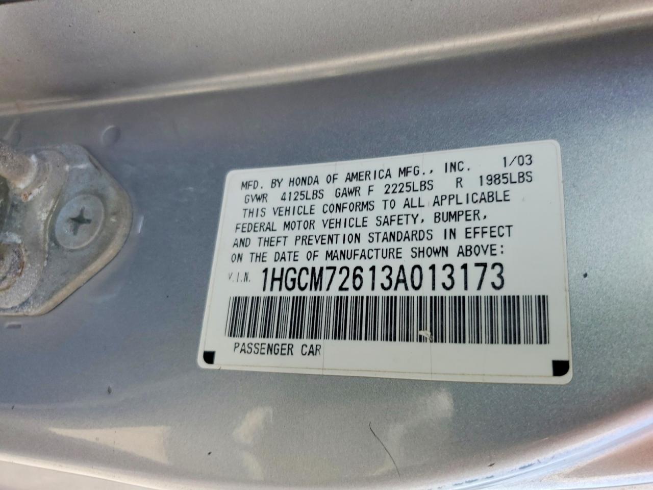 2003 Honda Accord Ex Silver vin: 1HGCM72613A013173