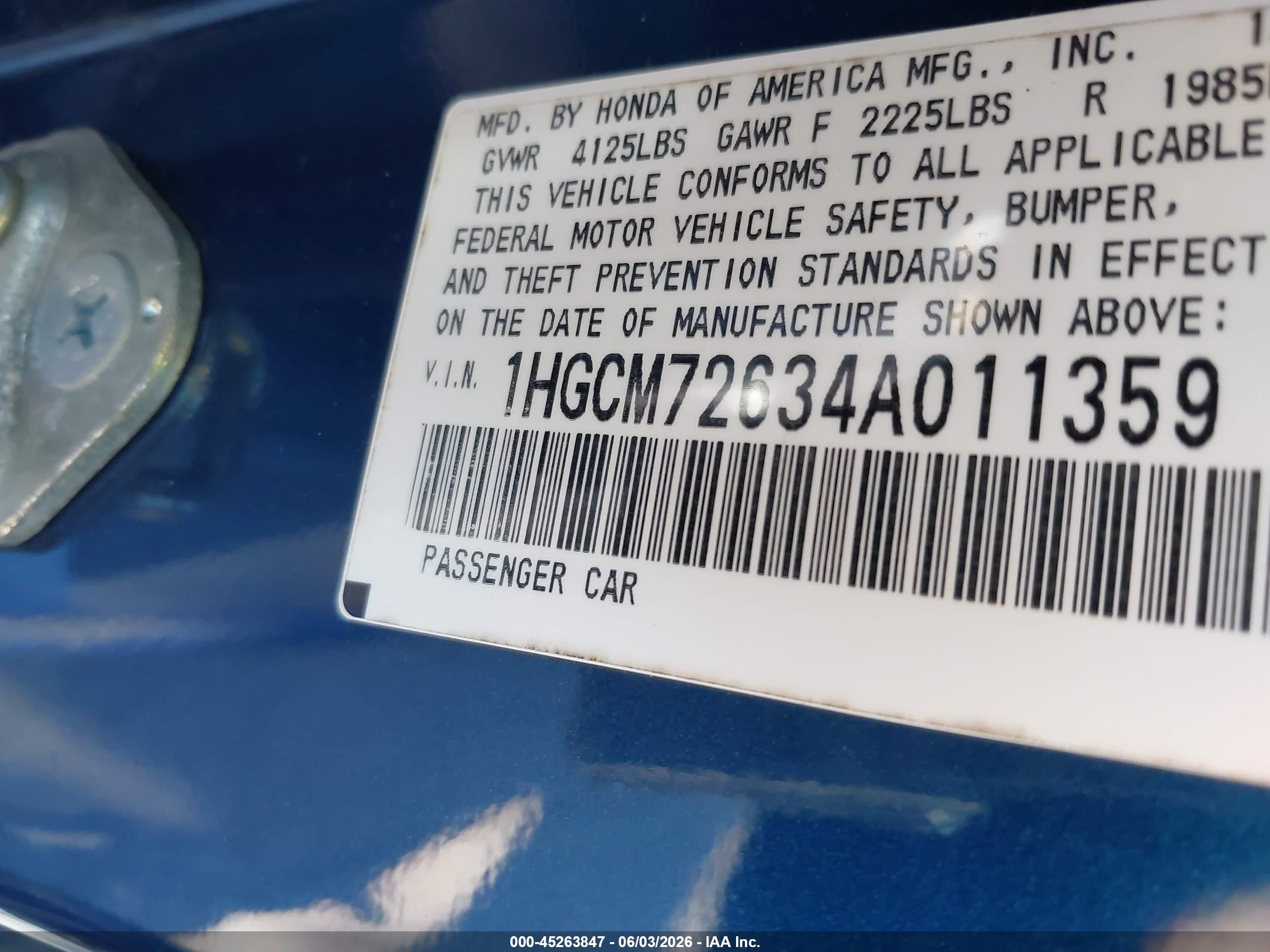 2004 Honda Accord 2.4 Ex Blue vin: 1HGCM72634A011359