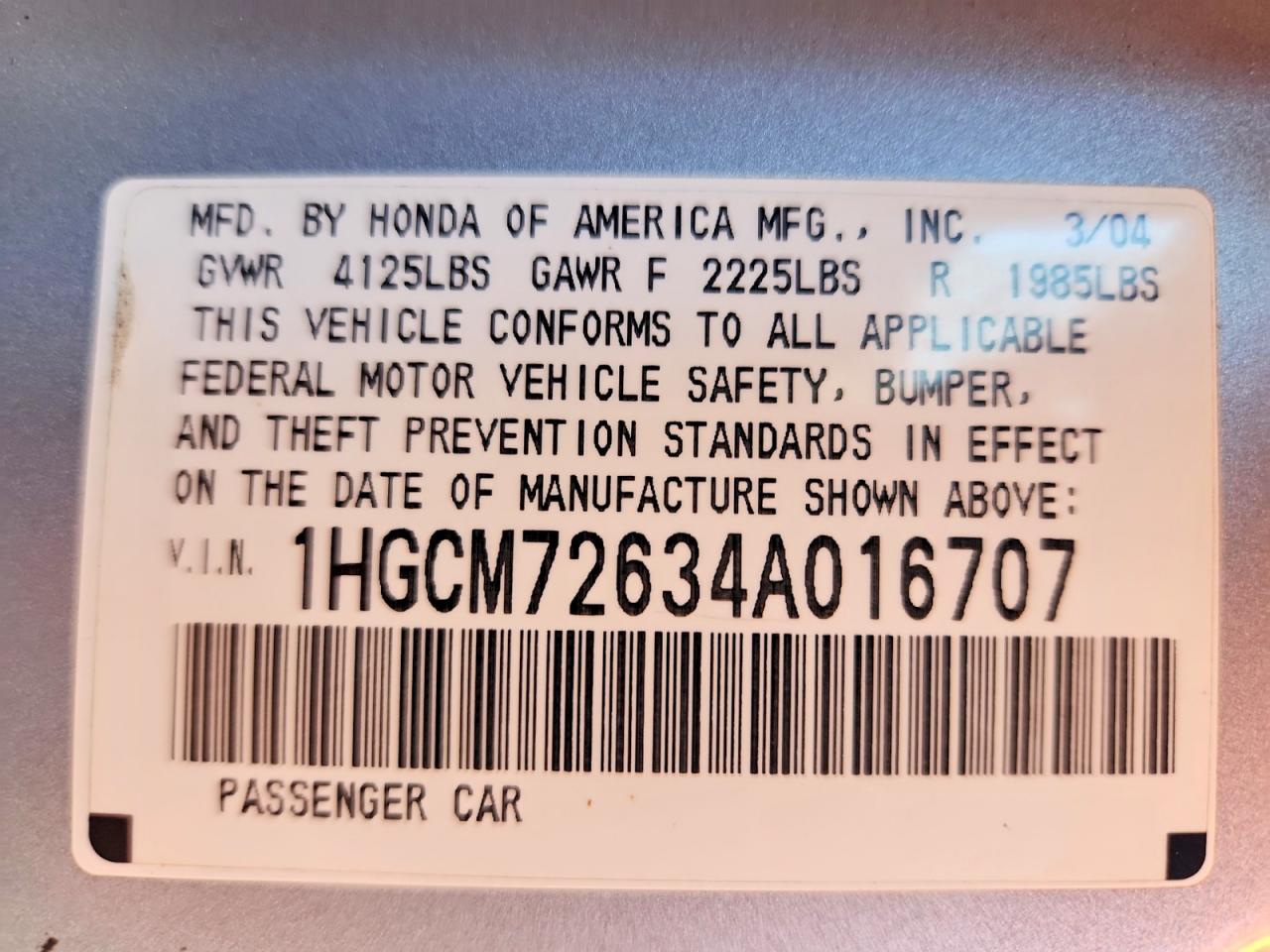 2004 Honda Accord Ex Silver vin: 1HGCM72634A016707