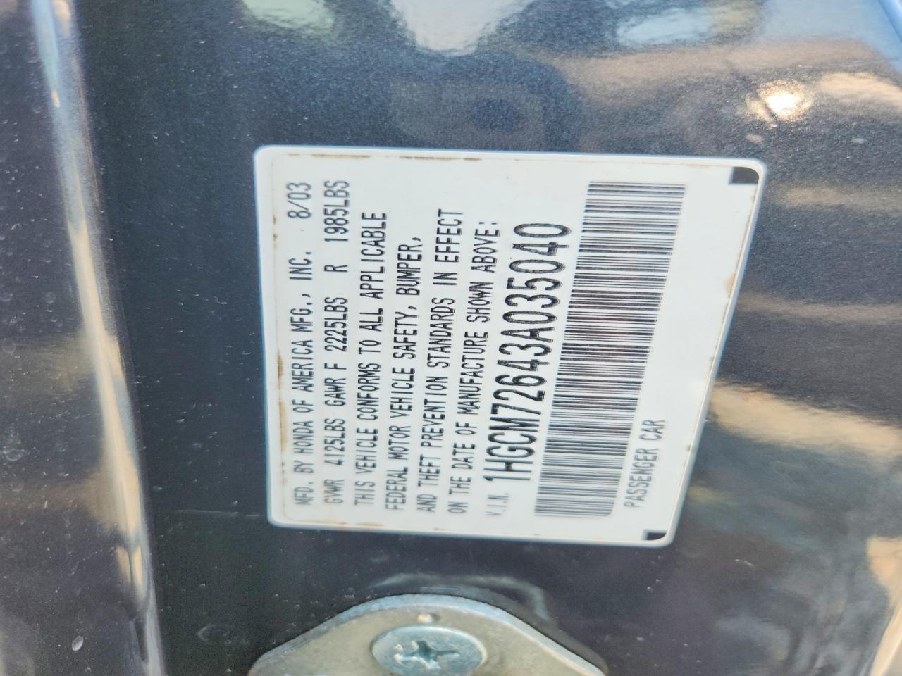 2003 Honda Accord Ex Gray vin: 1HGCM72643A035040