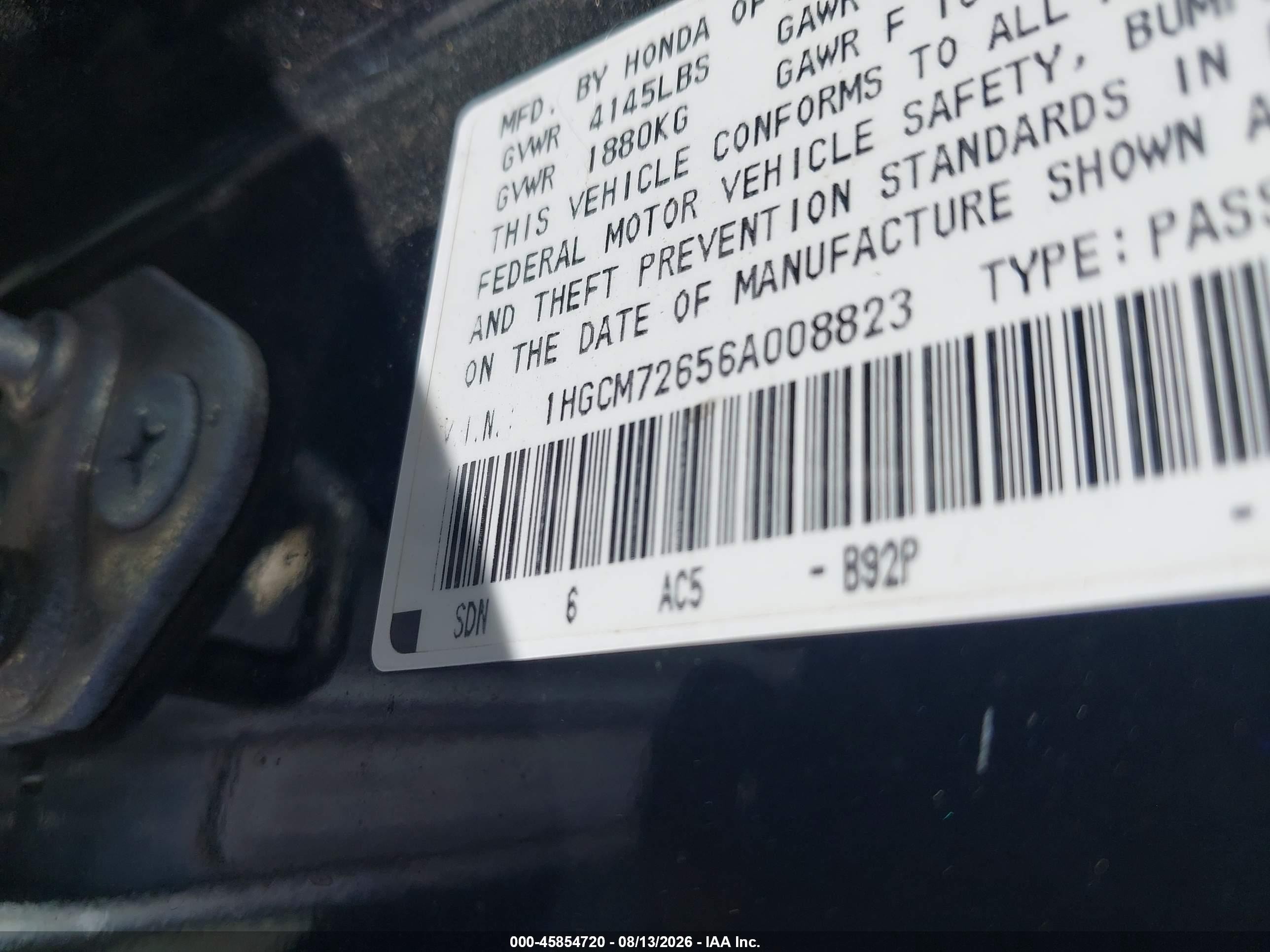 2006 Honda Accord 2.4 Ex Black vin: 1HGCM72656A008823