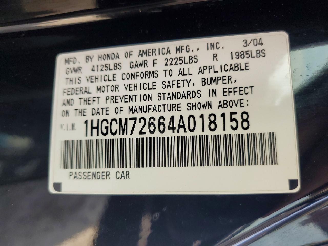 2004 Honda Accord Ex Black vin: 1HGCM72664A018158