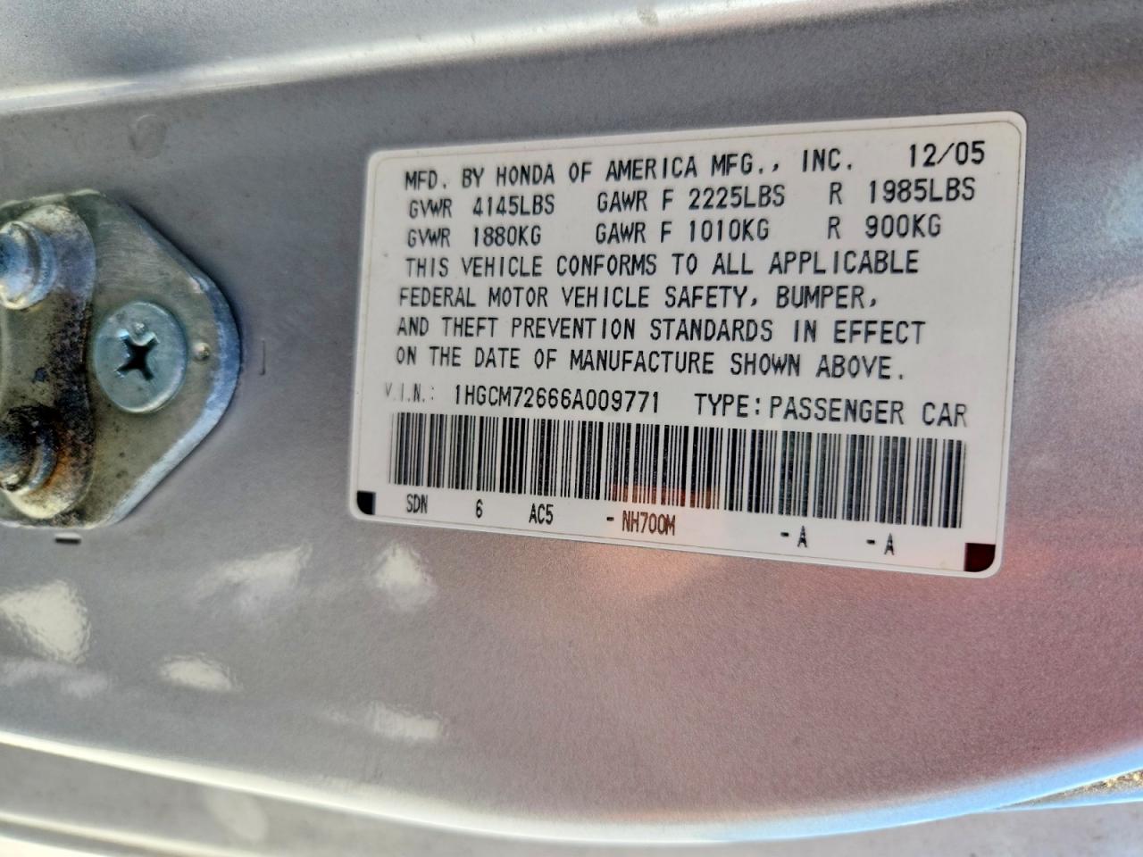 2006 Honda Accord Ex Silver vin: 1HGCM72666A009771