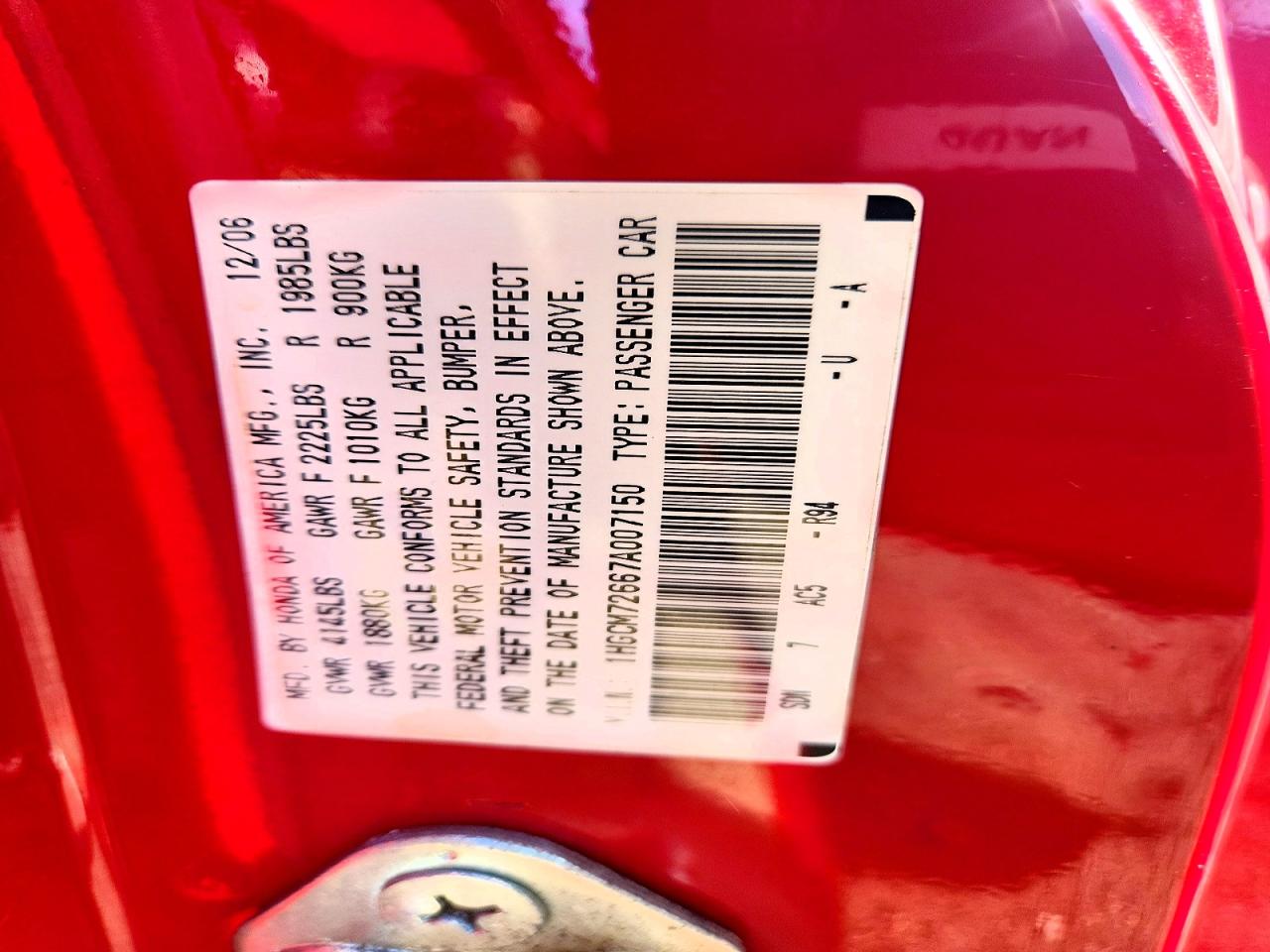 2007 Honda Accord Ex Red vin: 1HGCM72667A007150