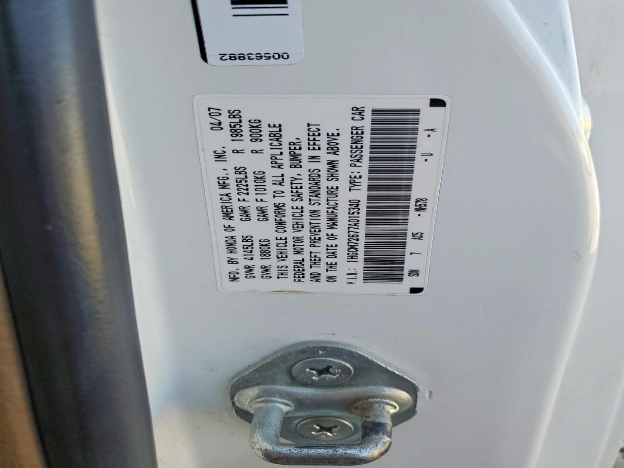 2007 Honda Accord Ex White vin: 1HGCM72677A015340