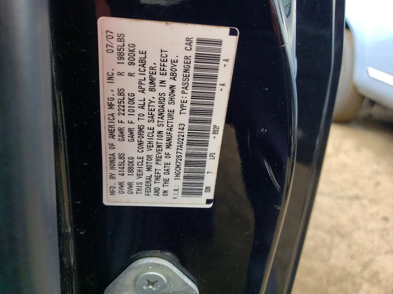 2007 Honda Accord Ex Black vin: 1HGCM72677A022143