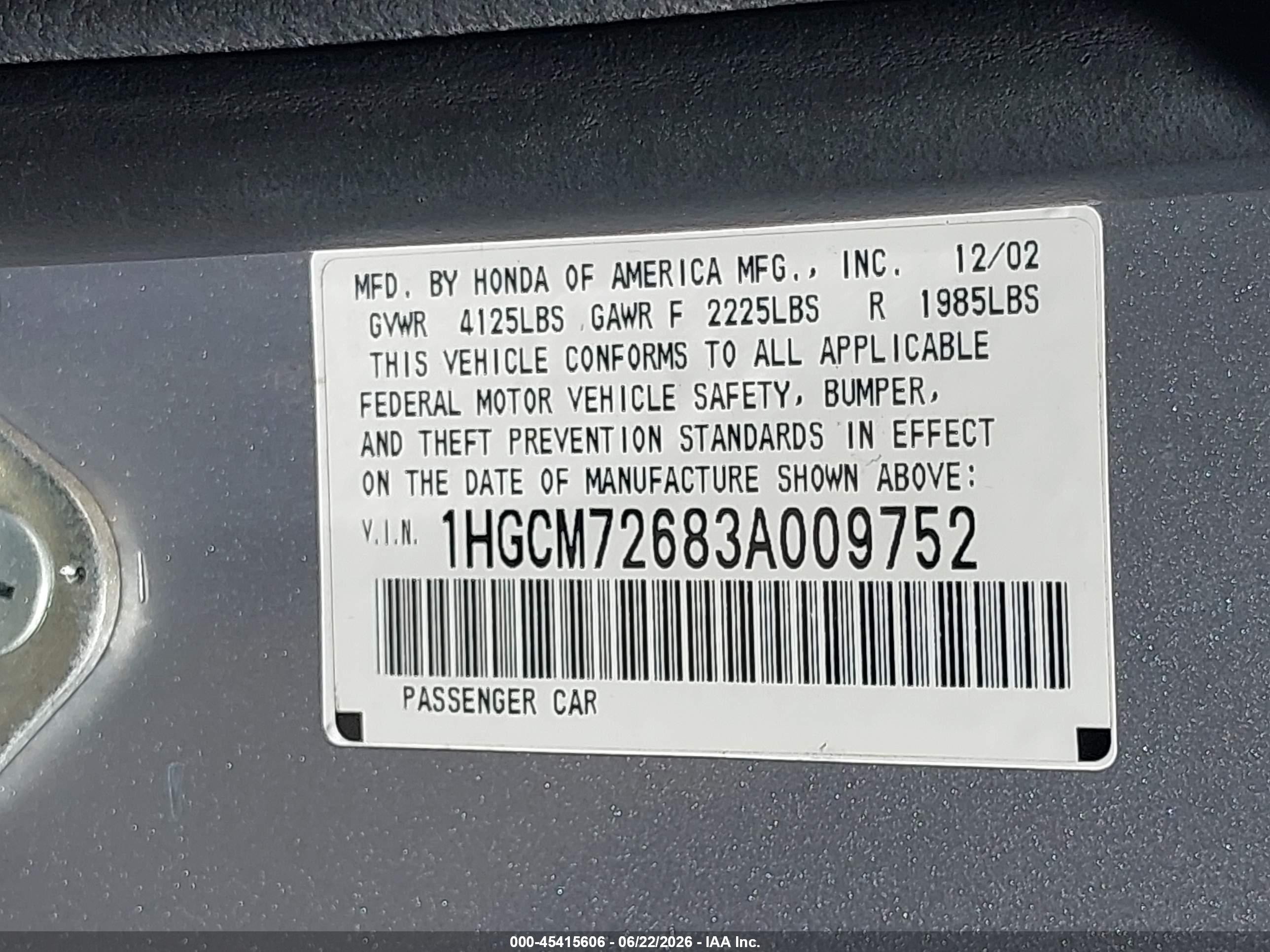 2003 Honda Accord Ex Серебряный vin: 1HGCM72683A009752
