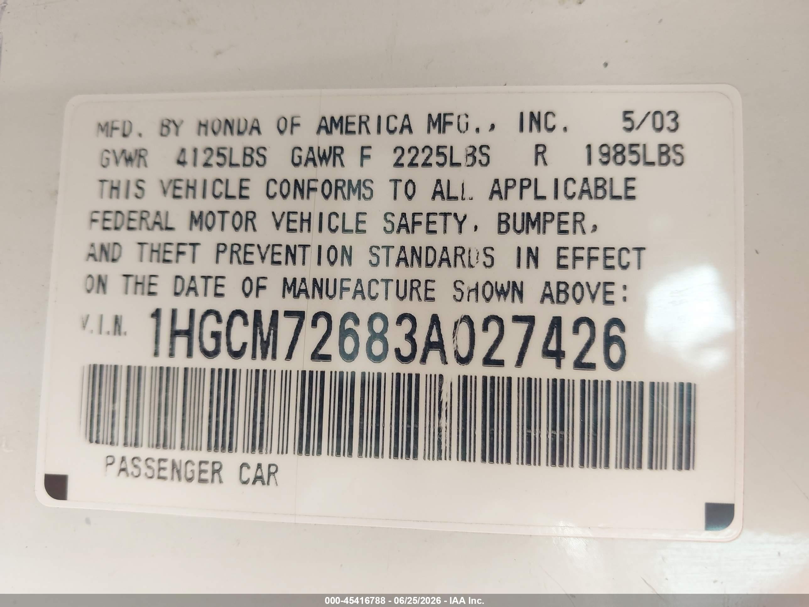 2003 Honda Accord Cpe Ex White vin: 1HGCM72683A027426