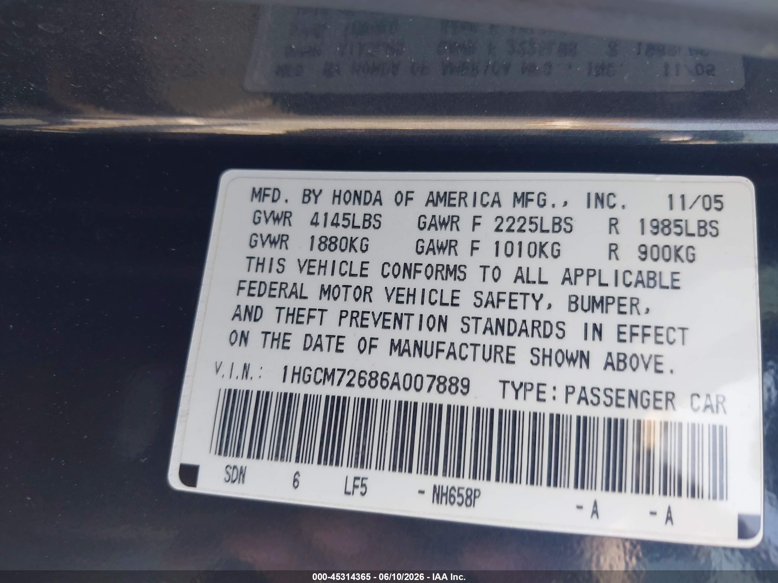 2006 Honda Accord 2.4 Ex Gray vin: 1HGCM72686A007889