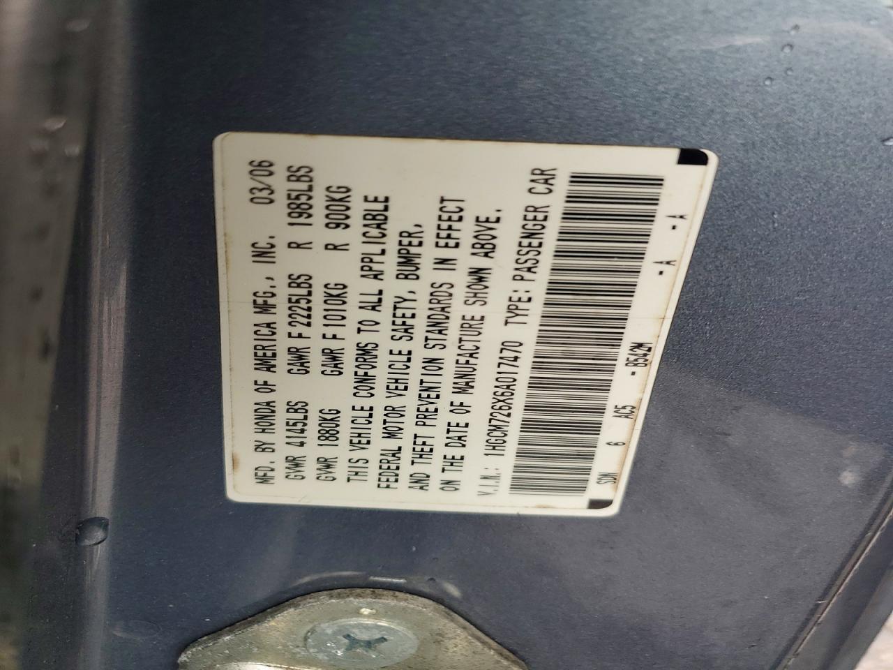 2006 Honda Accord Ex Blue vin: 1HGCM726X6A017470