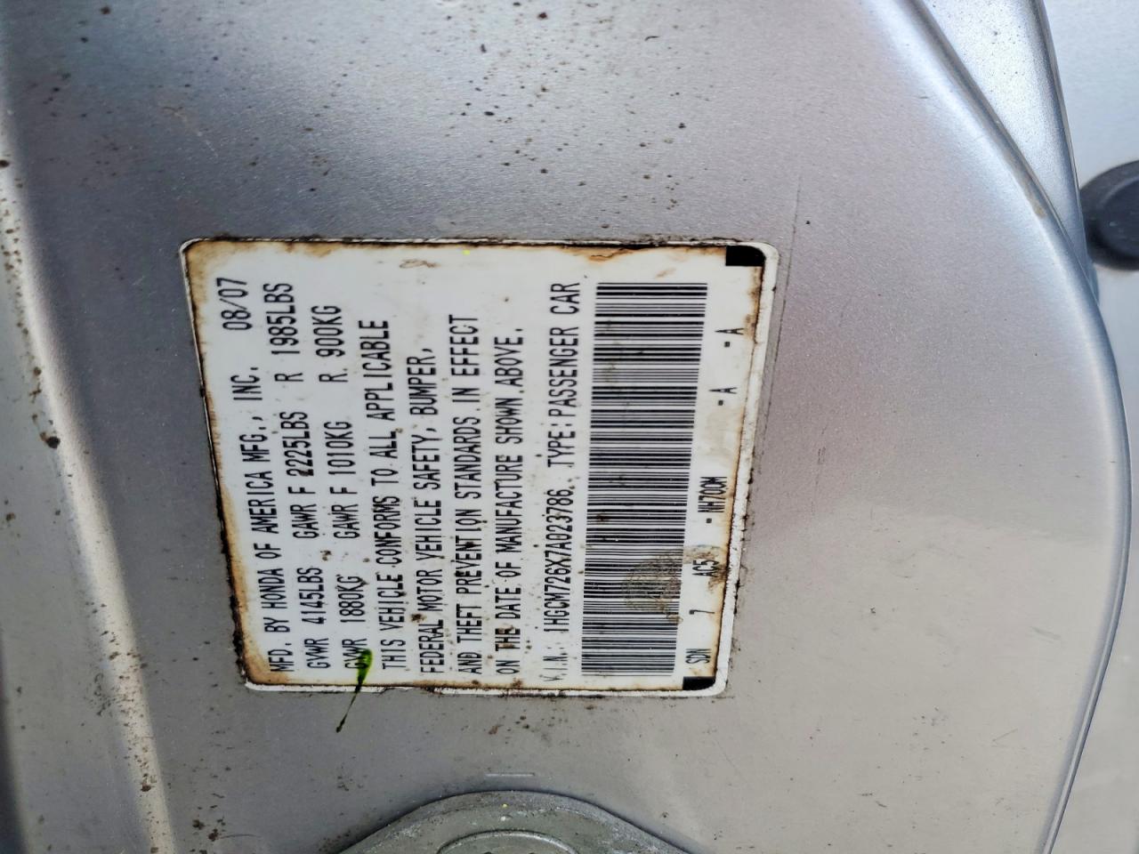 2007 Honda Accord Ex Silver vin: 1HGCM726X7A023786