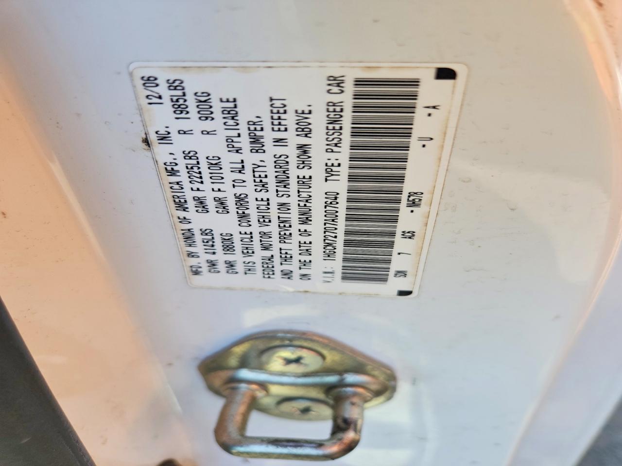 2007 Honda Accord Ex White vin: 1HGCM72707A007640