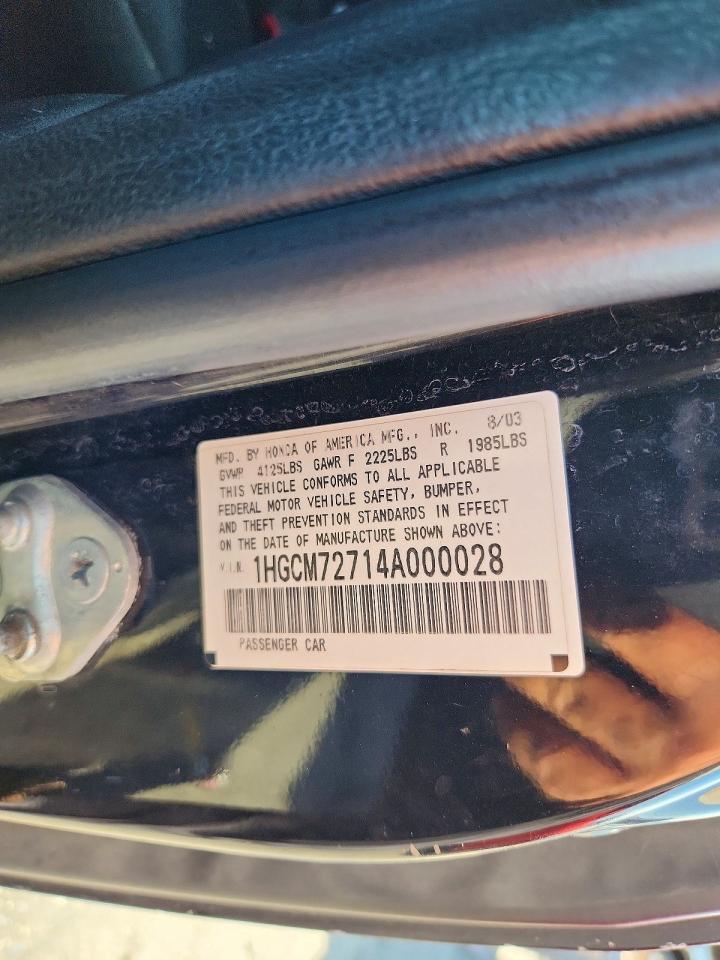 2004 Honda Accord Ex Black vin: 1HGCM72714A000028