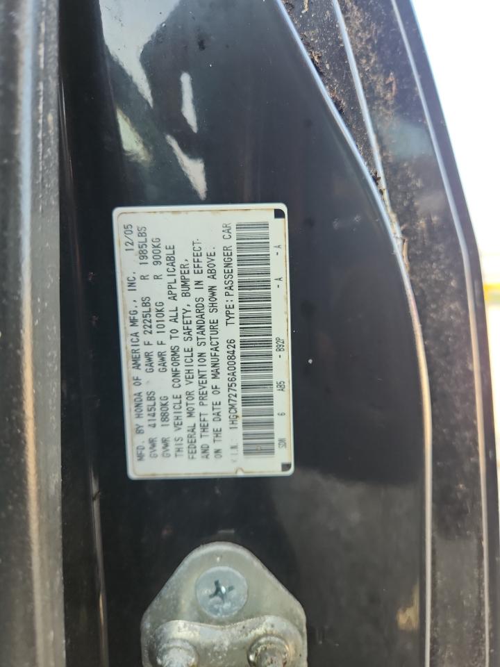 2006 Honda Accord Ex Black vin: 1HGCM72756A008426