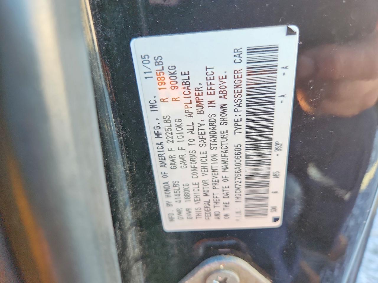 2006 Honda Accord Ex Black vin: 1HGCM72766A006605