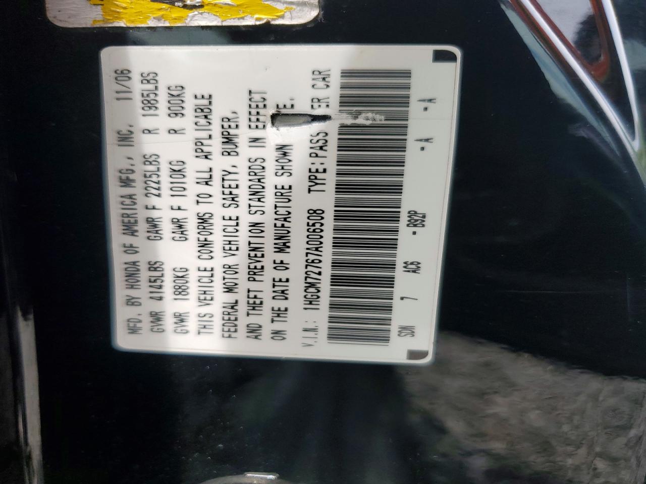 2007 Honda Accord Ex Черный vin: 1HGCM72767A006508