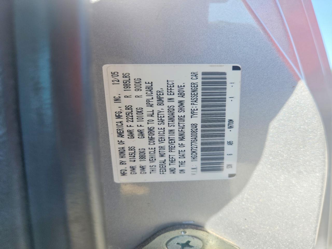 2006 Honda Accord Ex Silver vin: 1HGCM72776A008248