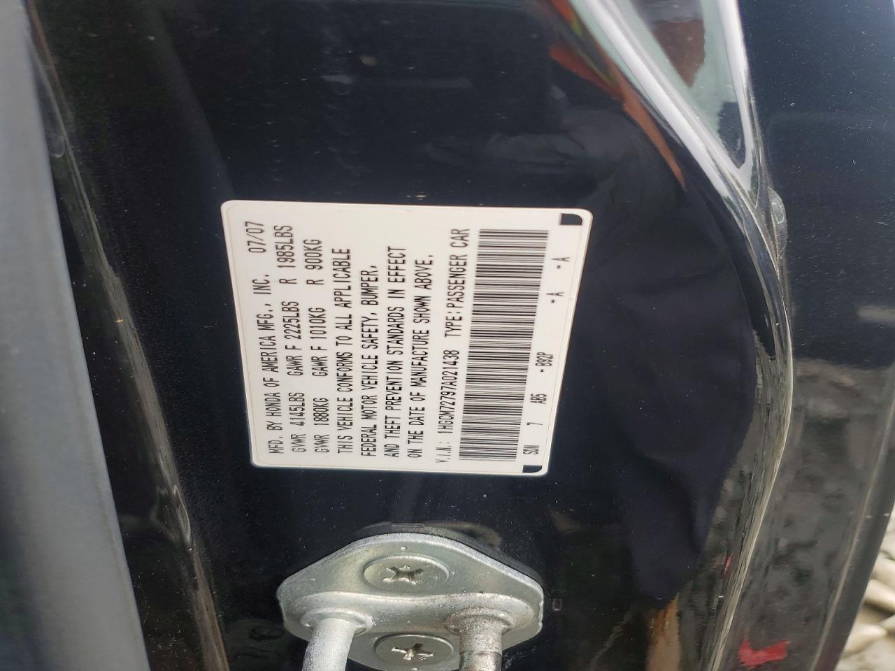 2007 Honda Accord Ex Black vin: 1HGCM72797A021438