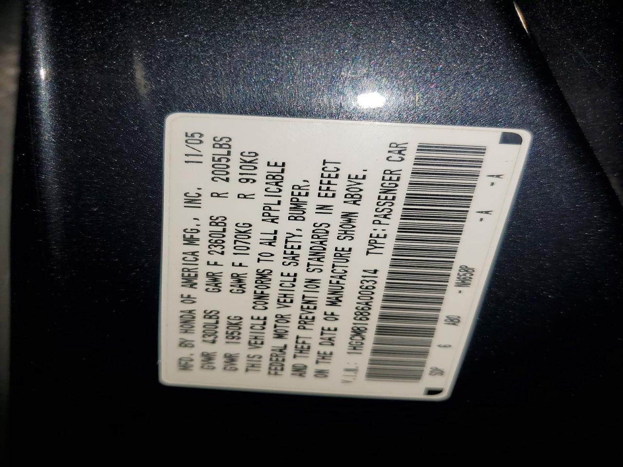 2006 Honda Accord Ex Charcoal vin: 1HGCM81686A006314