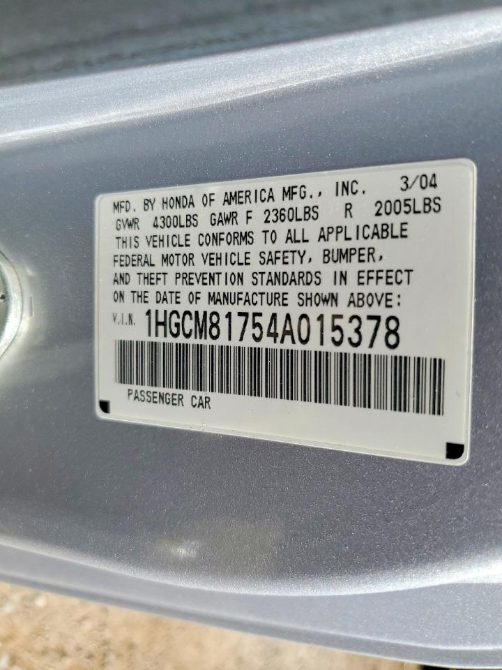 2004 Honda Accord Ex Gray vin: 1HGCM81754A015378