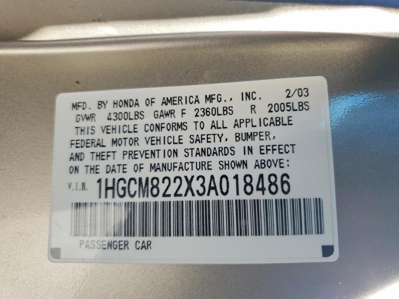 2003 Honda Accord Lx Gold vin: 1HGCM822X3A018486
