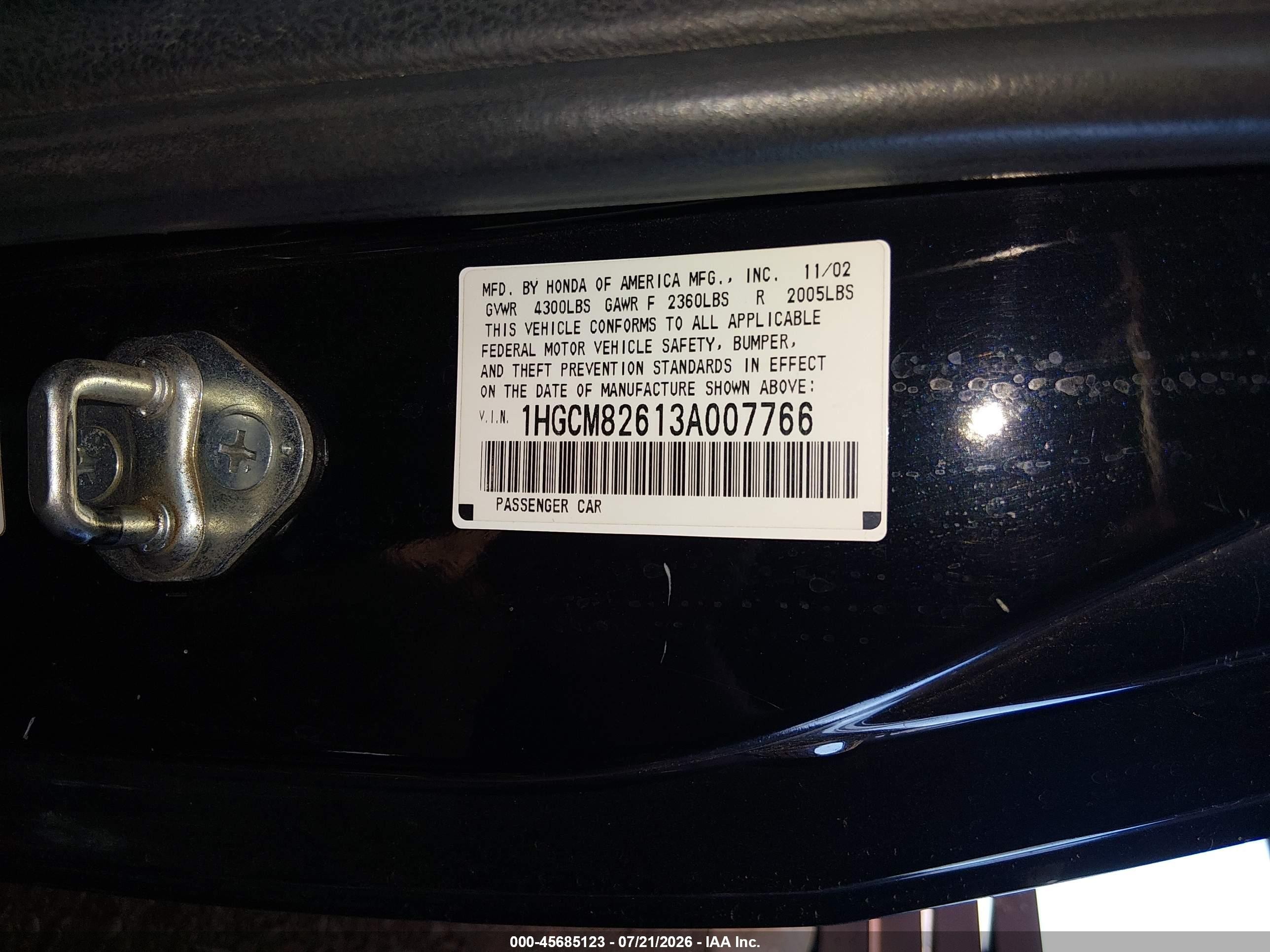 2003 Honda Accord Cpe Ex Черный vin: 1HGCM82613A007766