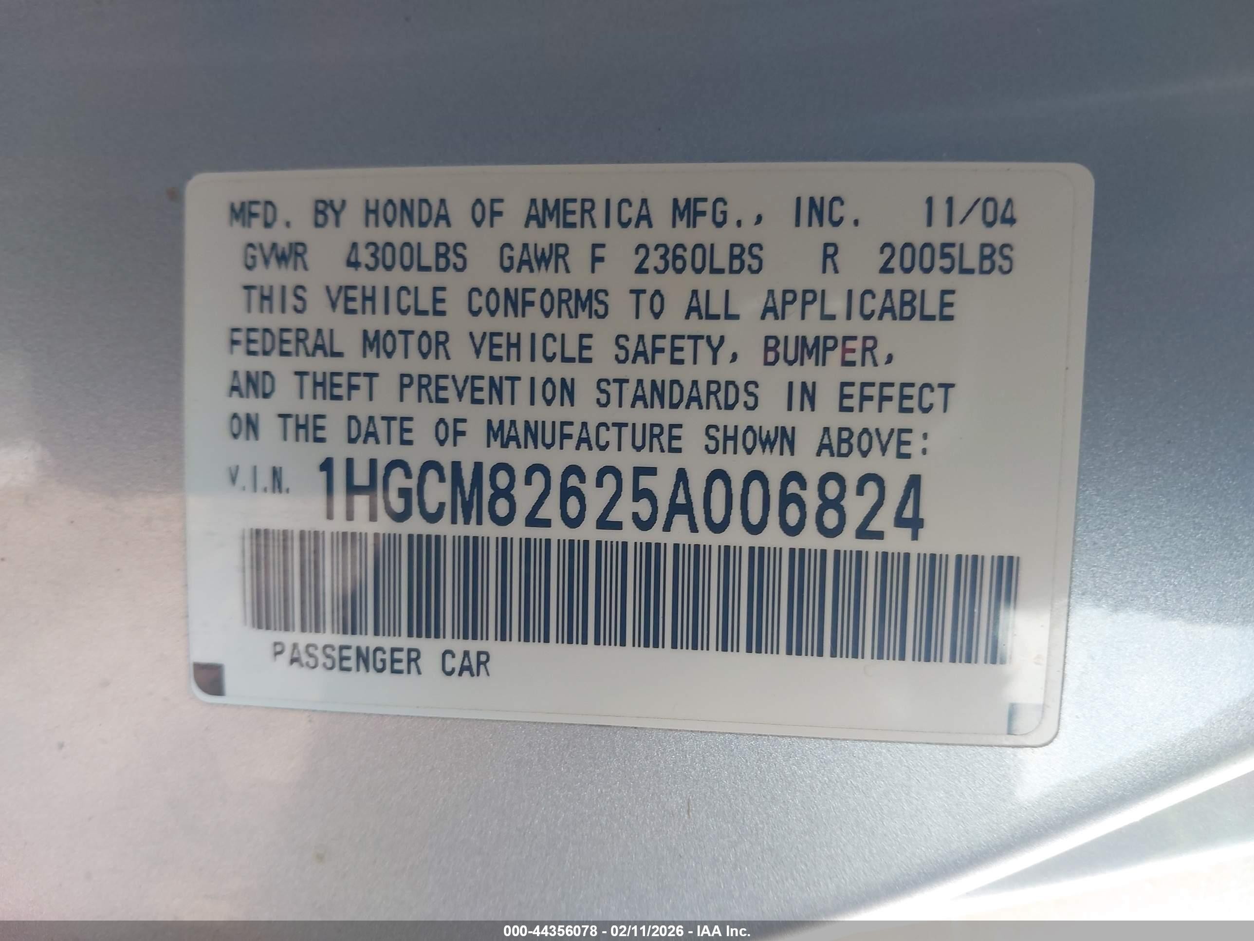 2005 Honda Accord Cpe Ex-l V6 Серебряный vin: 1HGCM82625A006824