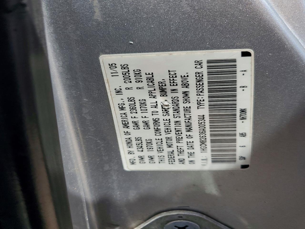 2006 Honda Accord Ex Silver vin: 1HGCM82636A005344