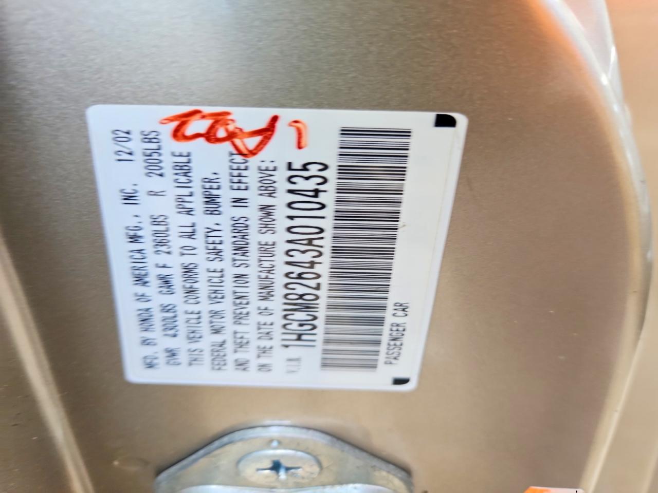 2003 Honda Accord Ex Gold vin: 1HGCM82643A010435