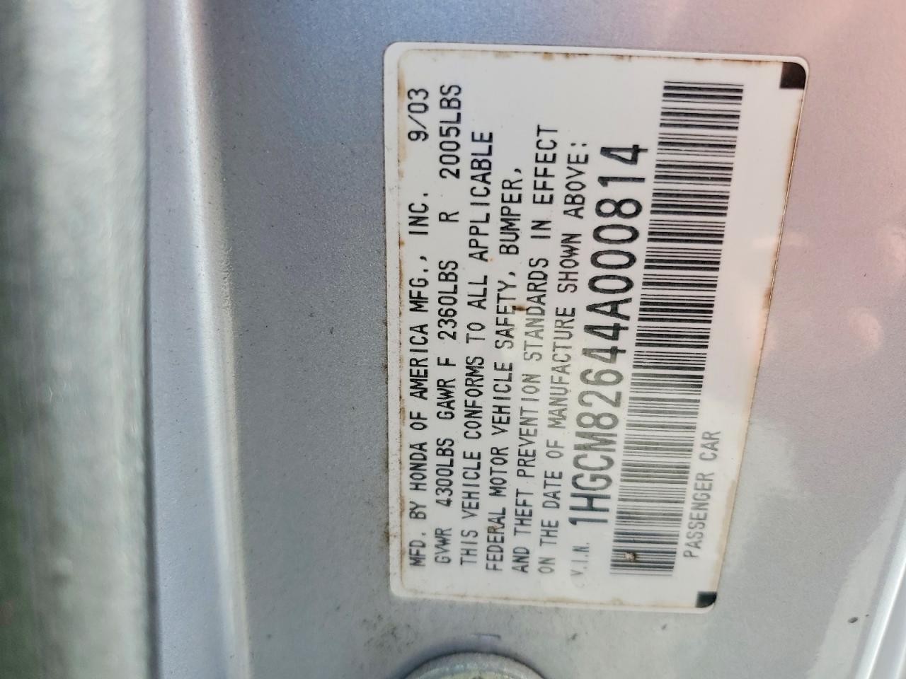 2004 Honda Accord Ex Silver vin: 1HGCM82644A000814