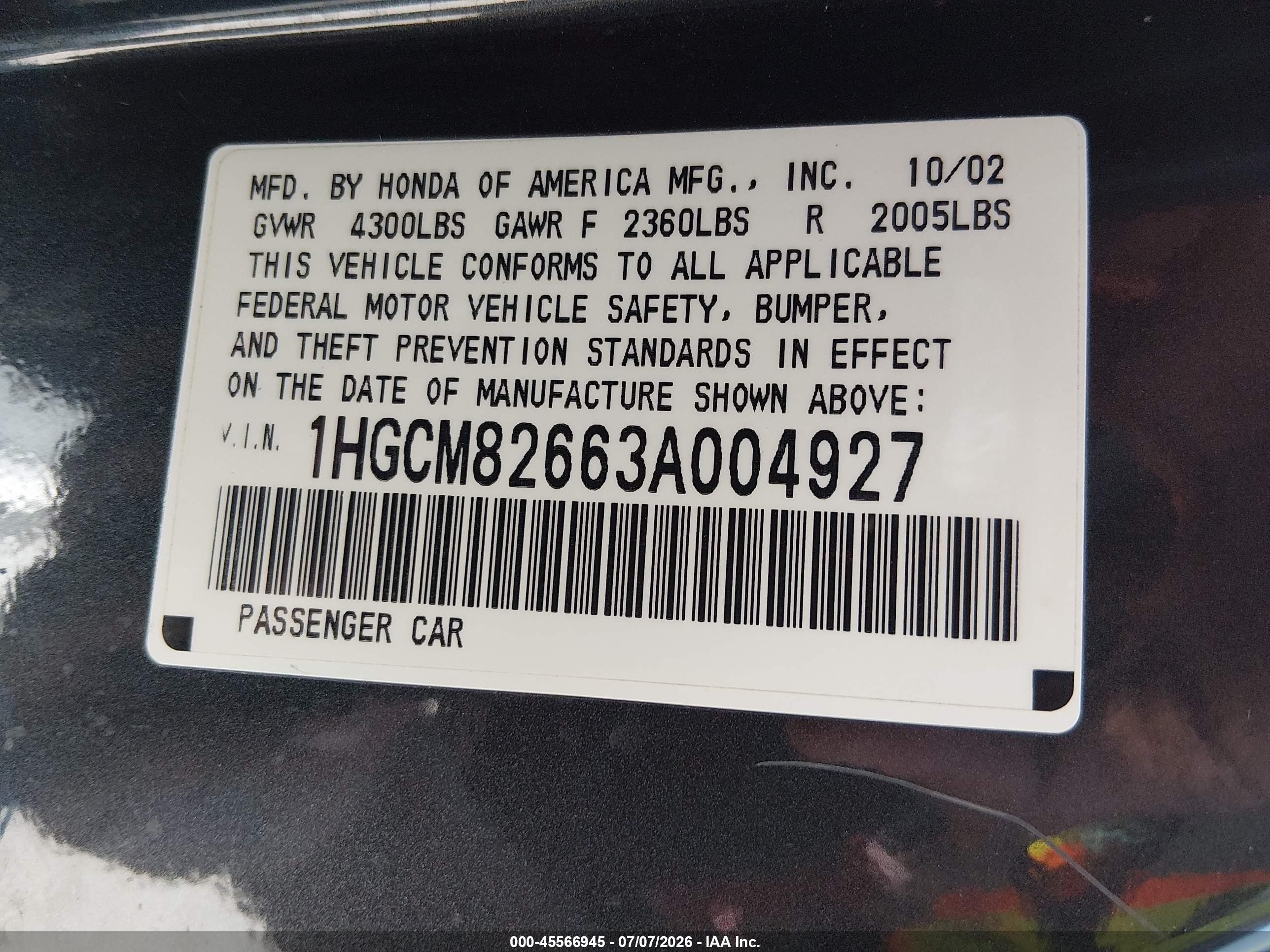 2003 Honda Accord Cpe Ex Gray vin: 1HGCM82663A004927