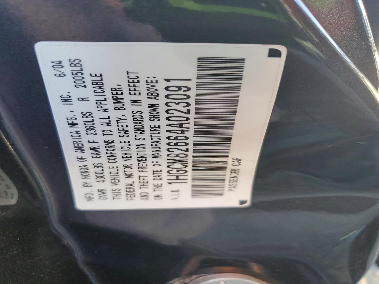2004 Honda Accord Ex Gray vin: 1HGCM82664A023091