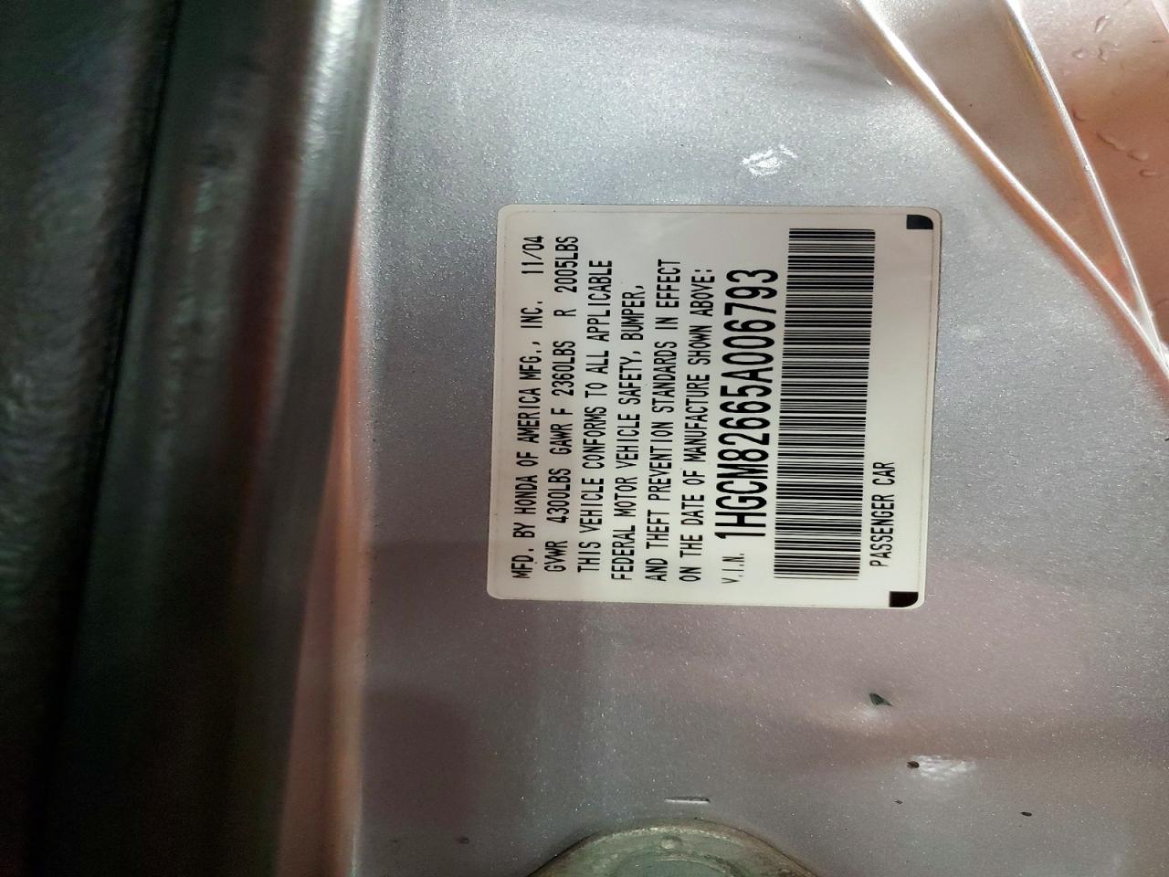 2005 Honda Accord Ex Silver vin: 1HGCM82665A006793