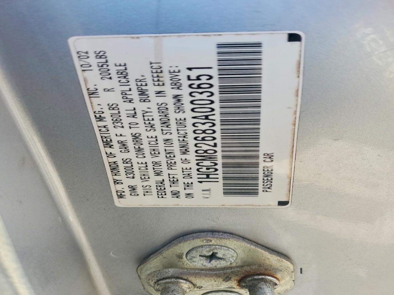 2003 Honda Accord Ex Серебряный vin: 1HGCM82683A003651