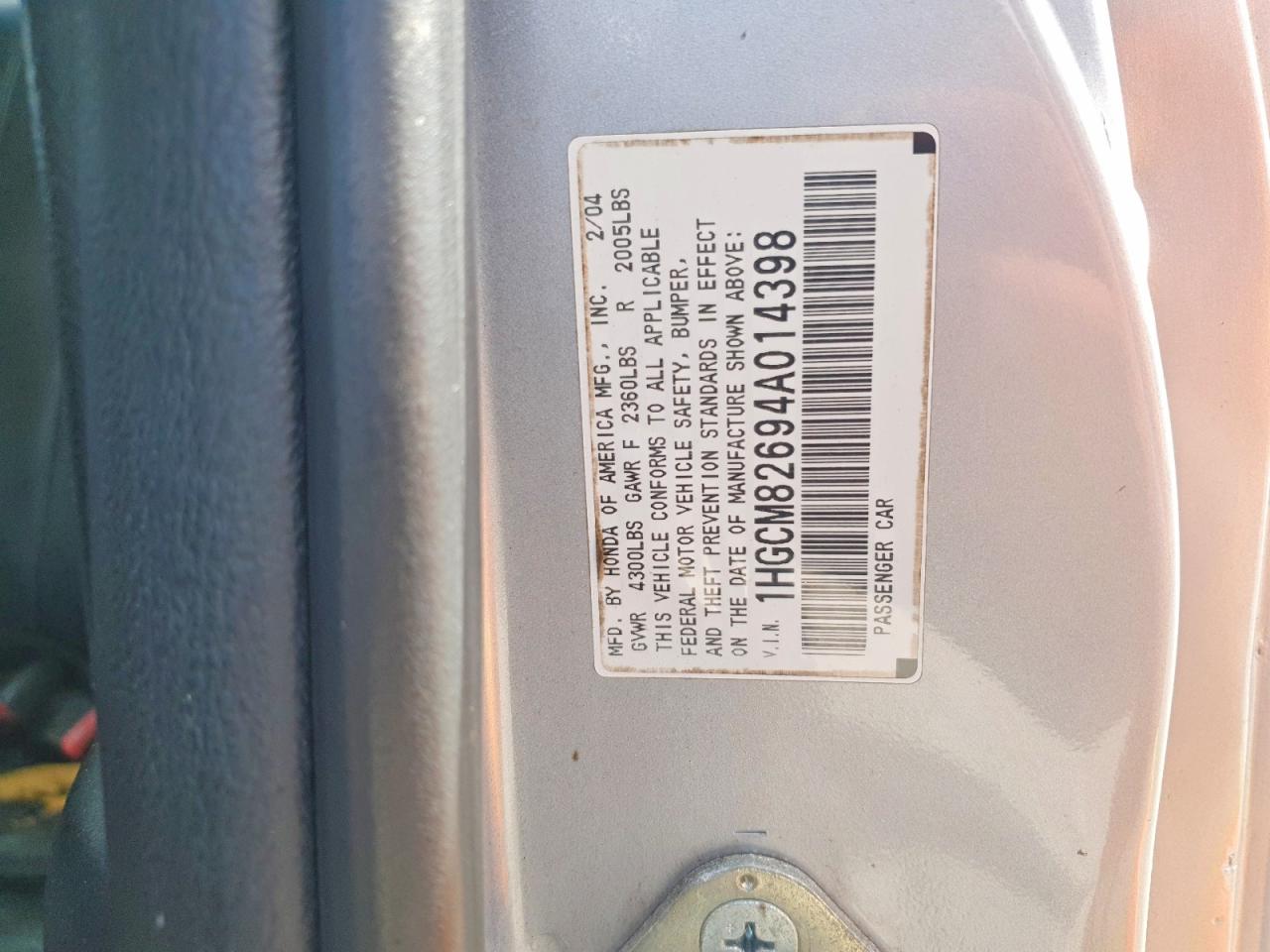 2004 Honda Accord Ex Silver vin: 1HGCM82694A014398