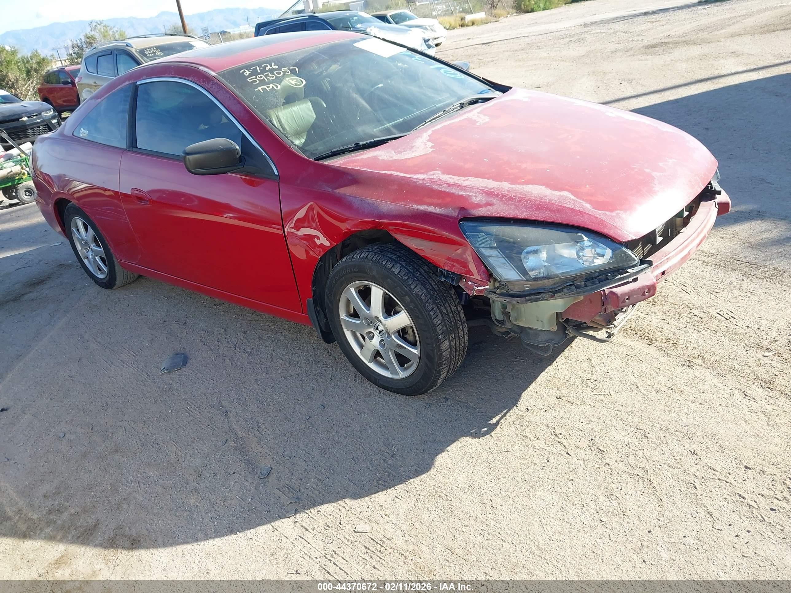 2005 Honda Accord Cpe Ex-l V6 Red vin: 1HGCM82695A013642