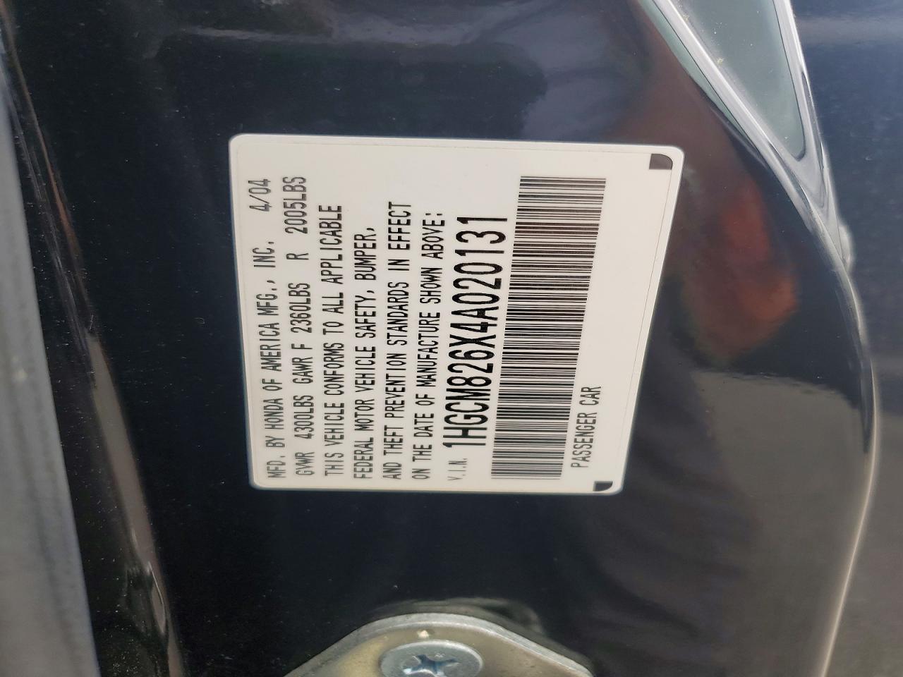 2004 Honda Accord Ex Black vin: 1HGCM826X4A020131