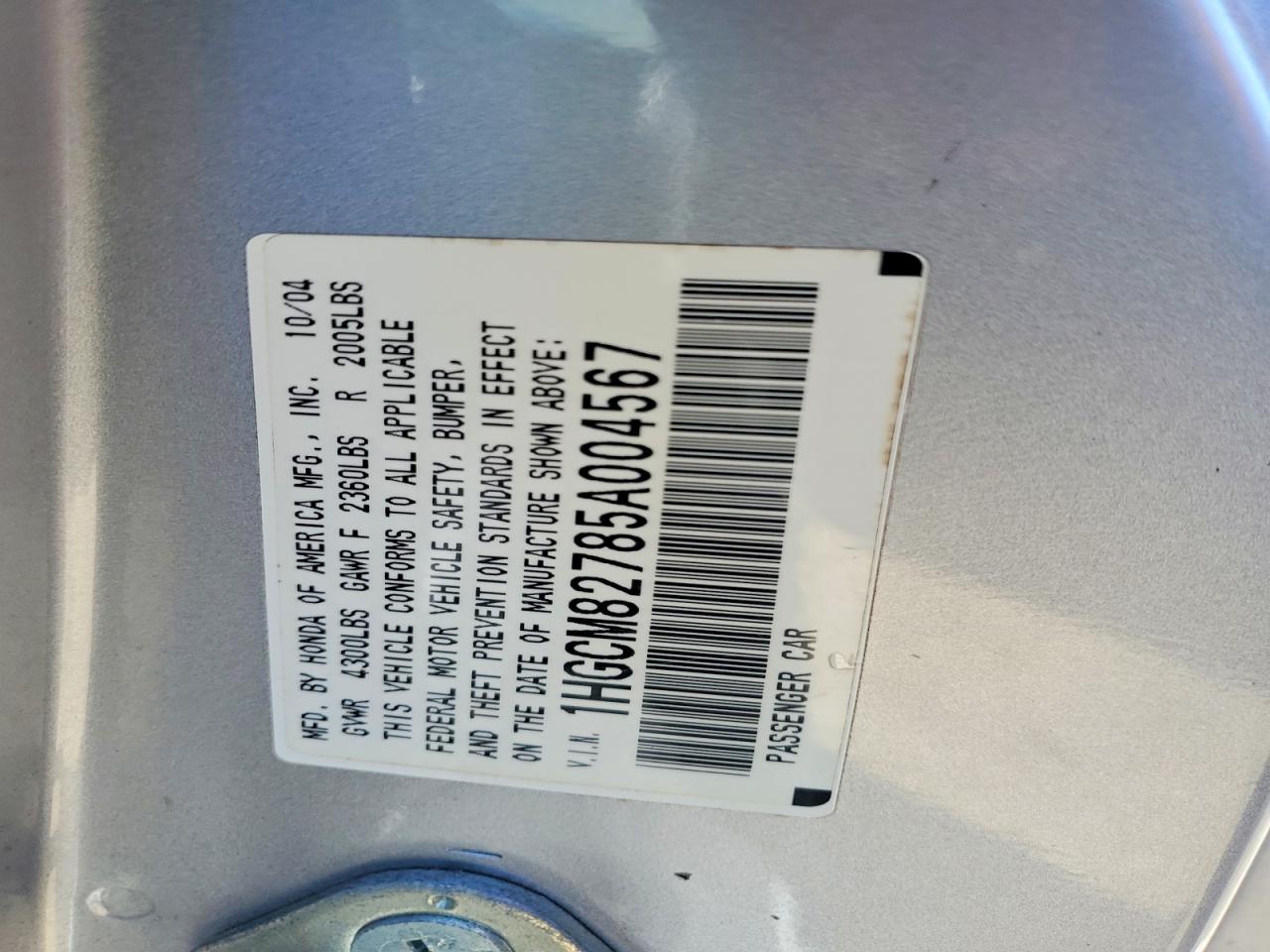 2005 Honda Accord Ex Серебряный vin: 1HGCM82785A004567