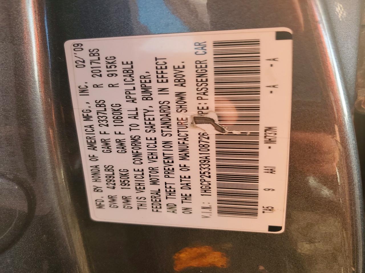 2009 Honda Accord Lx Gray vin: 1HGCP25339A108726