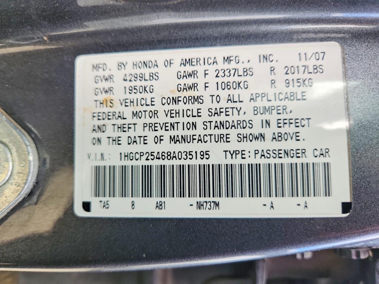 2008 Honda Accord Lxp Gray vin: 1HGCP25468A035195