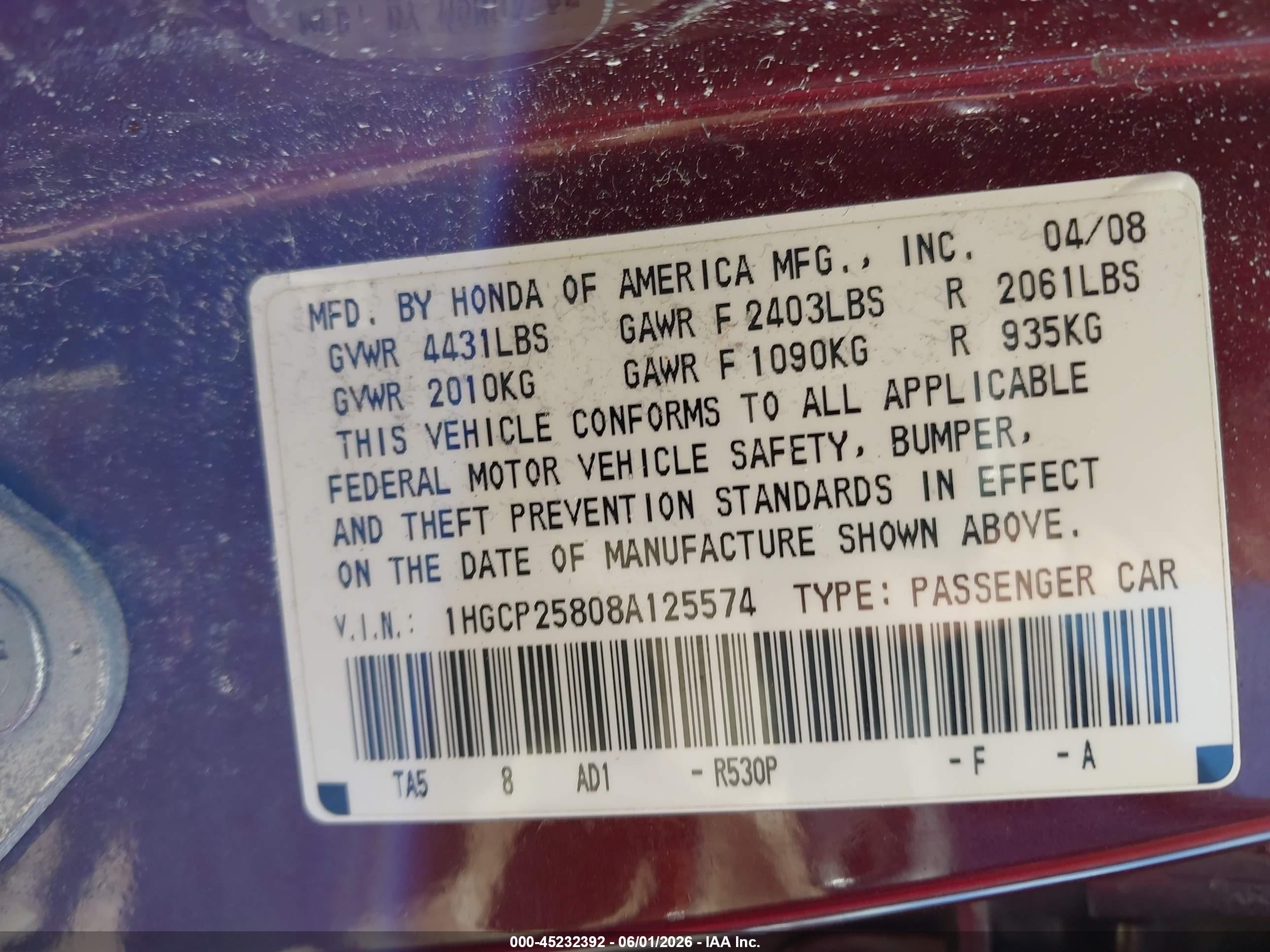 2008 Honda Accord 2.4 Ex-l Maroon vin: 1HGCP25808A125574