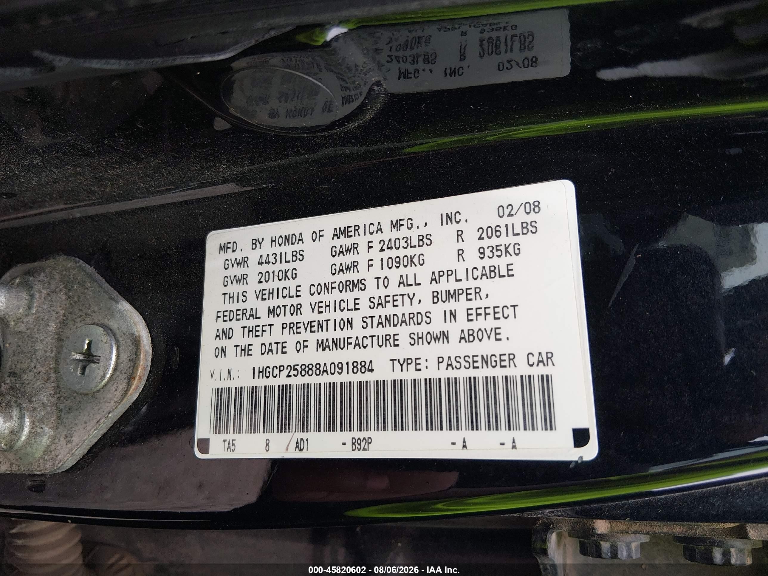2008 Honda Accord 2.4 Ex-l Black vin: 1HGCP25888A091884